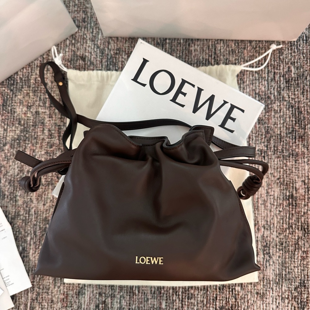 NWT Loewe Flamenco Mini Clutch Bag in Napa Leather Chocolate